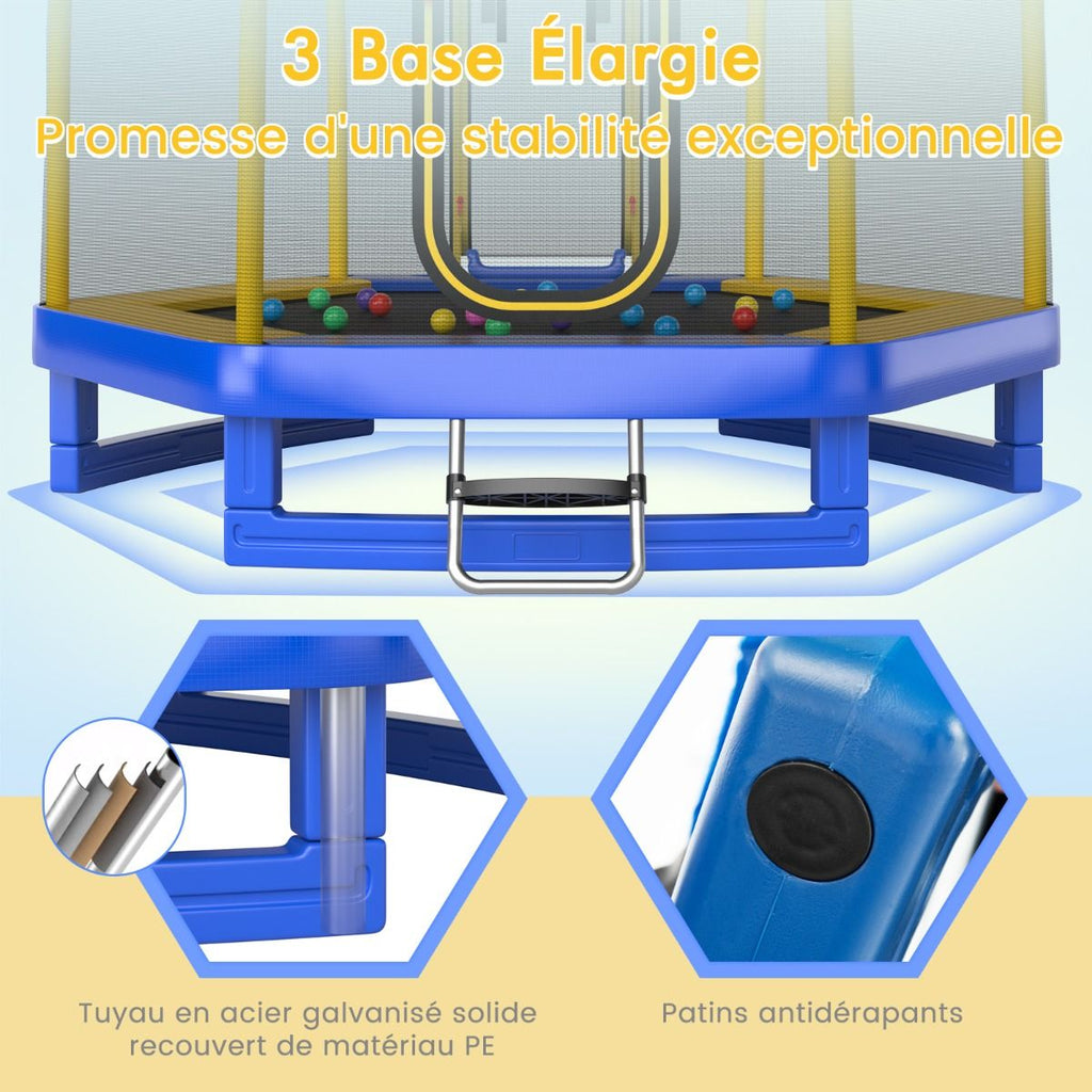 Trampoline Extérieur ? 223cm avec Toboggan&Echelle avec Filet de Sécurité 2 Portes en U Charge 270kg pour 2-3 Enfants de 3 Ans+ Bleu/Vert