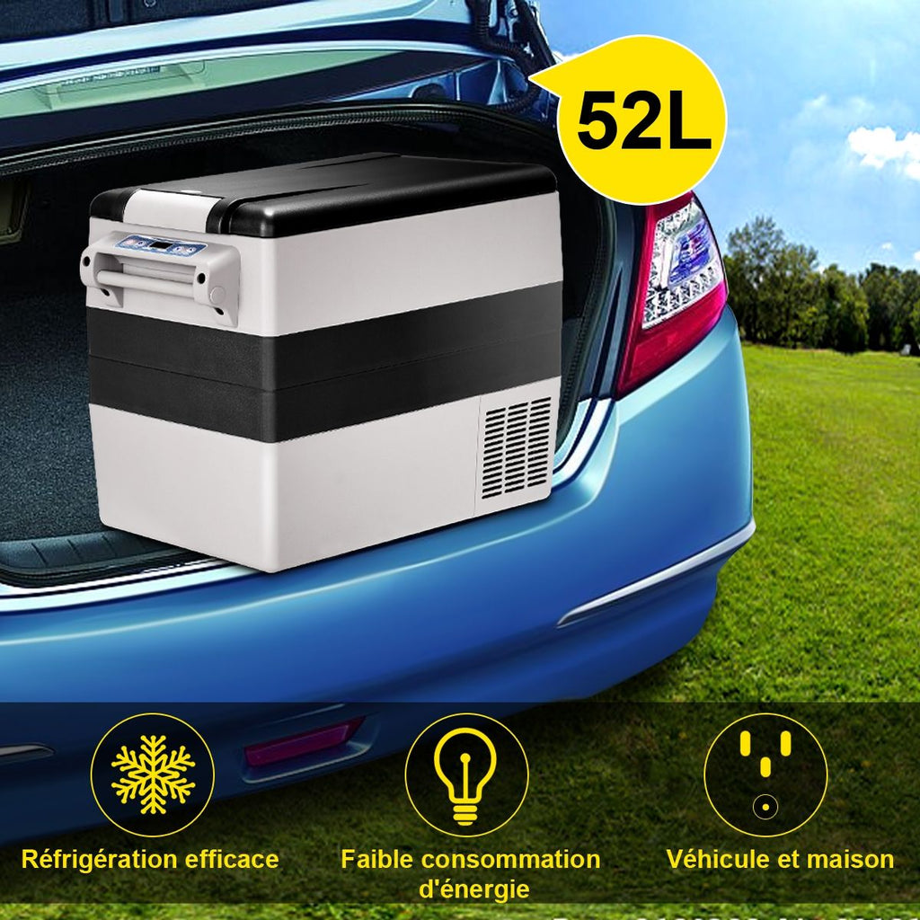Réfrigérateur 52l de Voiture -20°C/+10°C Mini Réfrigérateur Portable Ecran Lcd Adaptateur 69x34,5x52,5cm Noir+Gris