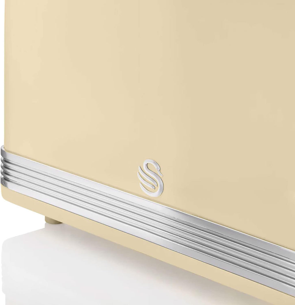 Swan Retro Ensemble Petit-Déjeuner, Bouilloire 1,8 L, Grille-Pain 2 Tranches à Fente Large, Micro-Ondes Numérique 20L, 6 Niveaux de Puissance, Minuteur, Porte Miroir, Design Vintage, Crème