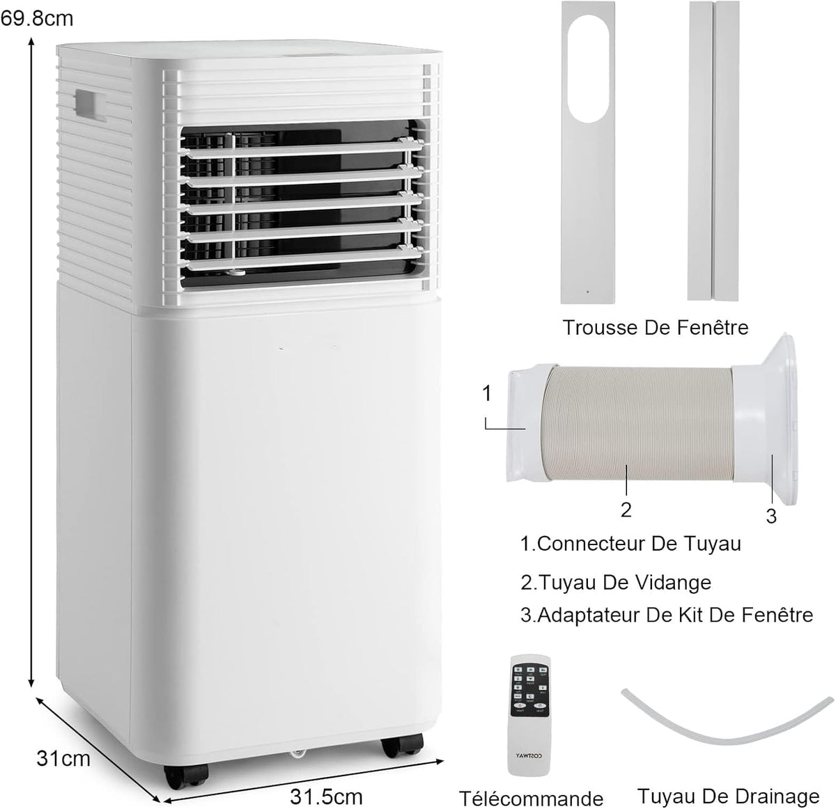 GOPLUS Climatiseur Mobile 9000BTU 2,6kW, Climatiseur 4 en 1 Fonction de Refroidissement, Déshumidification, Ventilation, Mode Nuit, Minuterie 24H, Contr?le Télécommande/écran, 20©O, Noir, R290