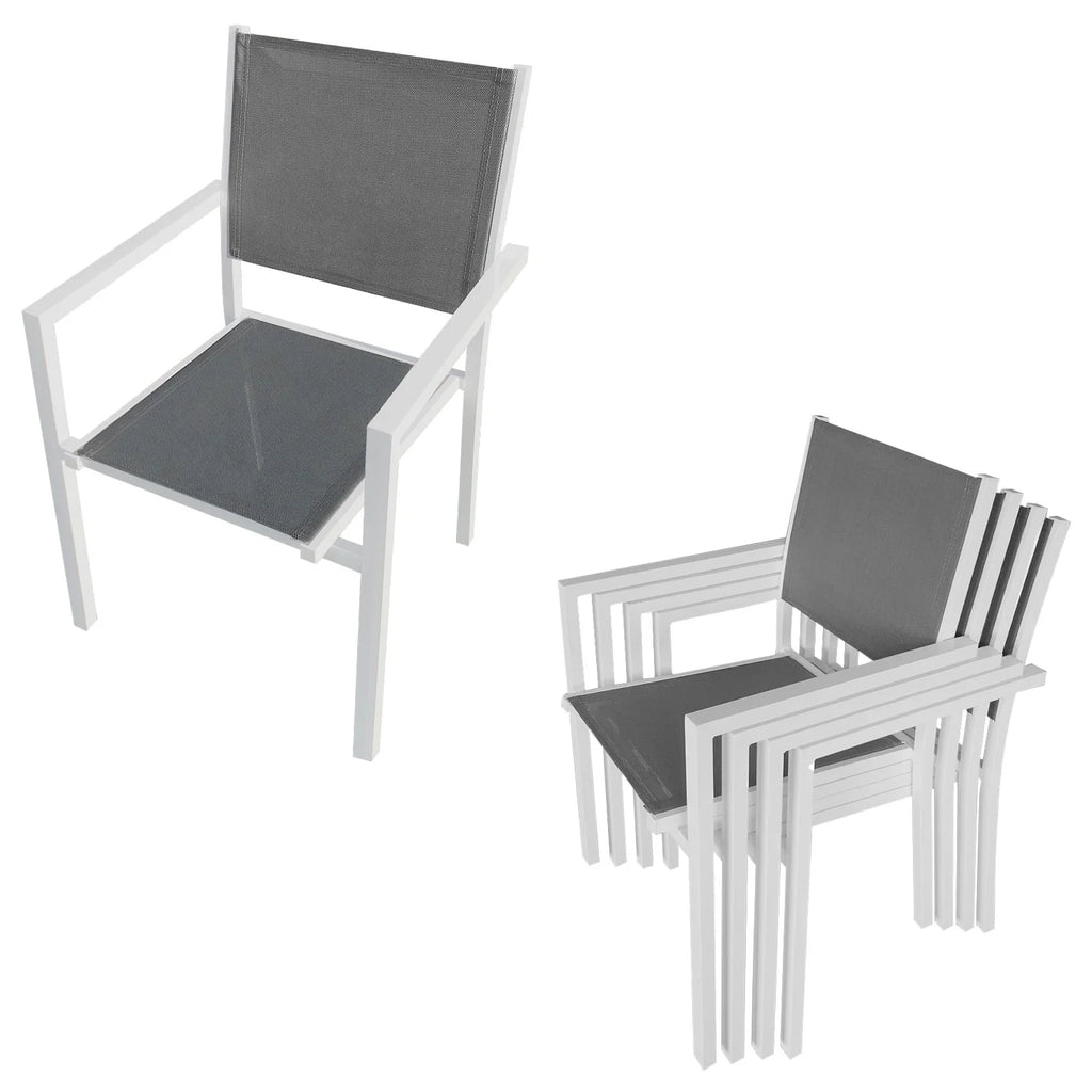 Salon de jardin BARI en textilène gris 8 places - aluminium blanc Happy Garden