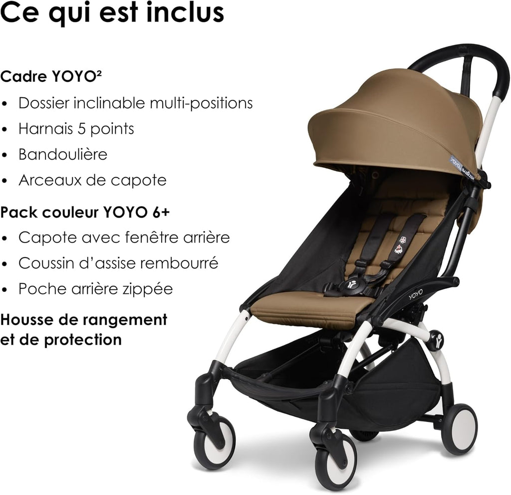 Poussette BABYZEN YOYO2 6+ (Cadre noir + pack couleur Aqua) - Comprend un harnais, un dossier, des arceaux de capote, une bandoulière, un coussin d’assise, et une capote assortie