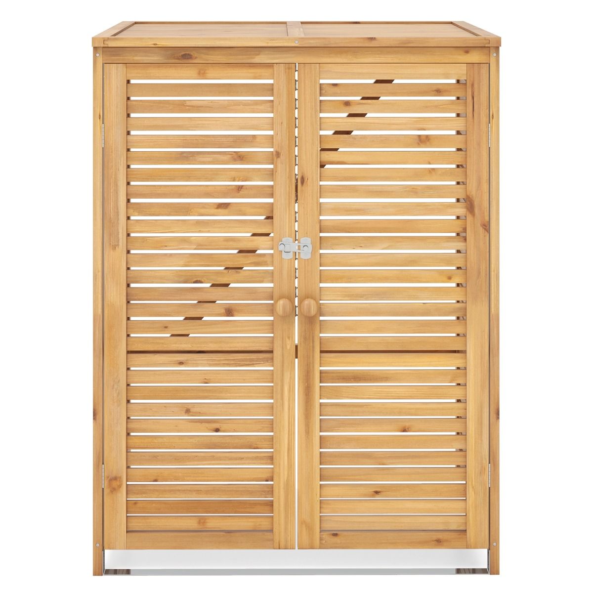 Abri à Poubelle en Bois de 120 L Abri pour Outils d'Extérieur avec Couvercle Ouvrable Doubles Portes Loquet de Verrouillage Naturel