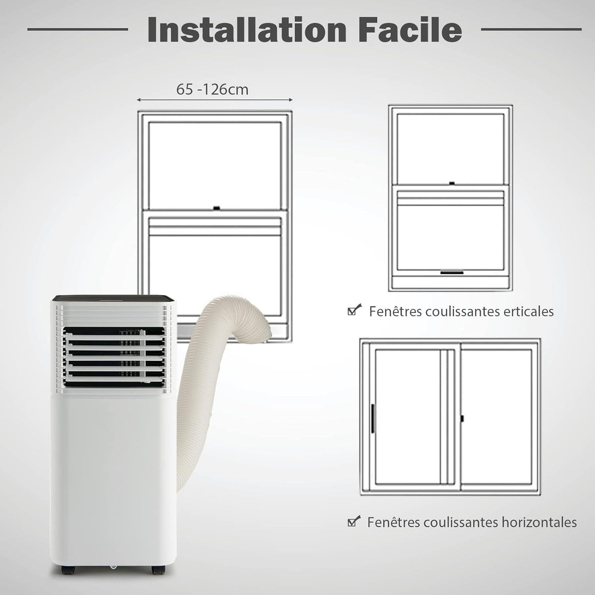 GOPLUS Climatiseur Mobile 9000BTU 2,6kW, Climatiseur 4 en 1 Fonction de Refroidissement, Déshumidification, Ventilation, Mode Nuit, Minuterie 24H, Contr?le Télécommande/écran, 20©O, Noir, R290