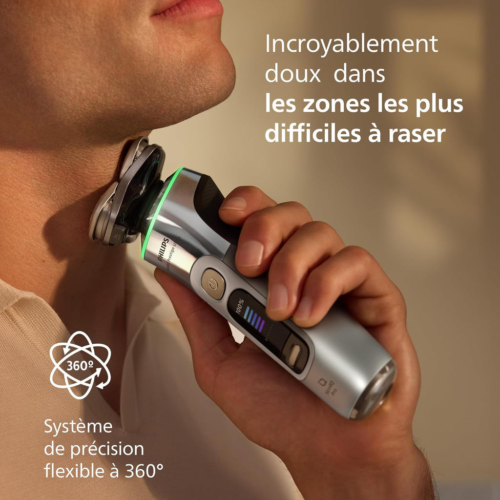 Philips Rasoir i9000 Prestige Ultra, Rasoir électrique 100% étanche, Technologie Skin IQ Pro, Système Triple Lift & Cut, Lames de précision NanoTech rotatives 360°, 5 modes de rasage, XP9401/38