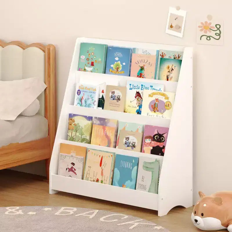 Whisen 4-Tier Kids Bookshelf, Toddler Book Display Shelves, Helps Keep Bedrooms, Playrooms, and Classrooms Organized