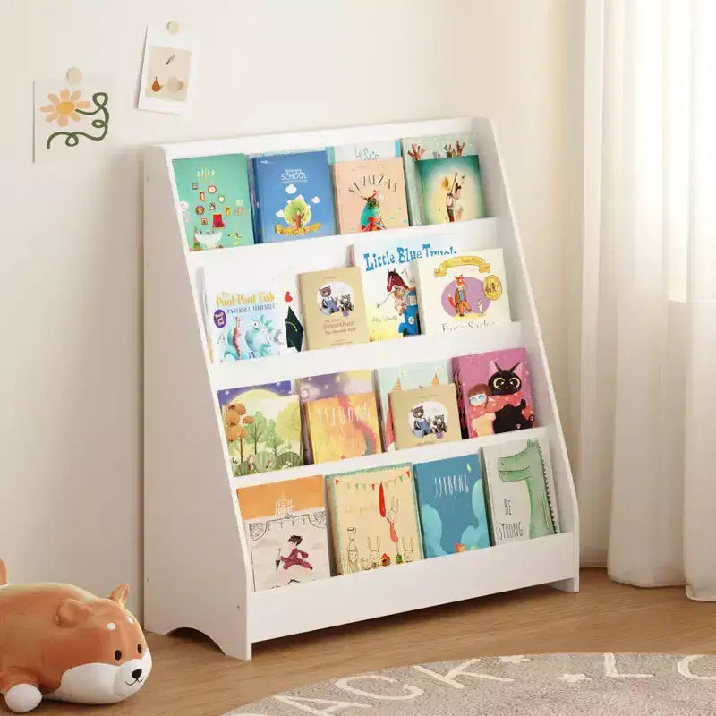 Whisen 4-Tier Kids Bookshelf, Toddler Book Display Shelves, Helps Keep Bedrooms, Playrooms, and Classrooms Organized