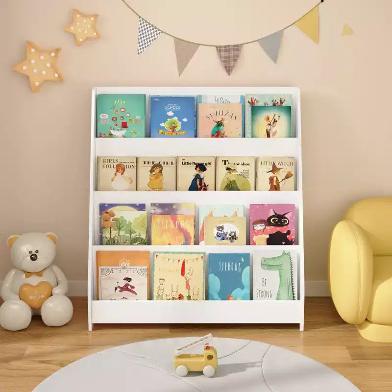 Whisen 4-Tier Kids Bookshelf, Toddler Book Display Shelves, Helps Keep Bedrooms, Playrooms, and Classrooms Organized