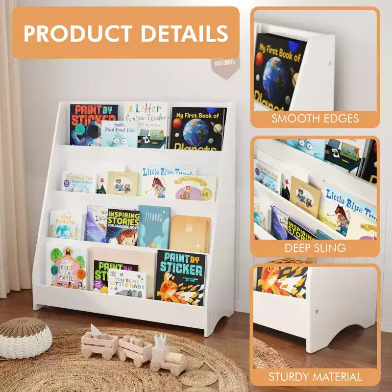 Whisen 4-Tier Kids Bookshelf, Toddler Book Display Shelves, Helps Keep Bedrooms, Playrooms, and Classrooms Organized