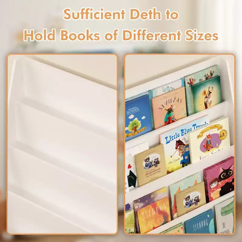 Whisen 4-Tier Kids Bookshelf, Toddler Book Display Shelves, Helps Keep Bedrooms, Playrooms, and Classrooms Organized