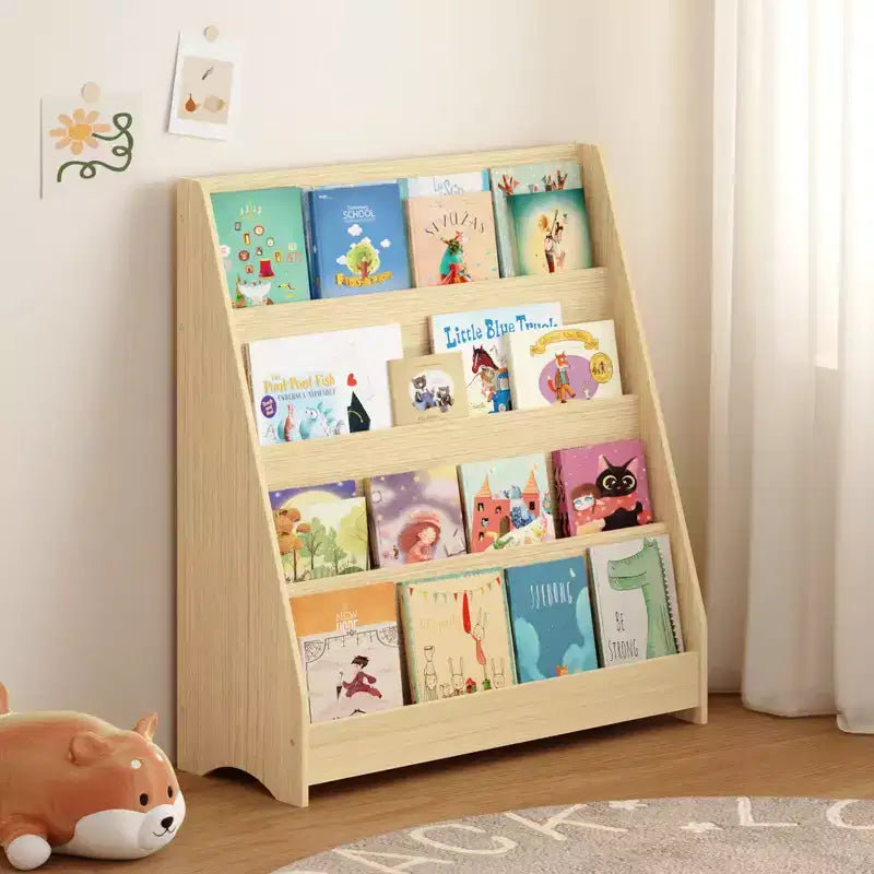 Whisen 4-Tier Kids Bookshelf, Toddler Book Display Shelves, Helps Keep Bedrooms, Playrooms, and Classrooms Organized