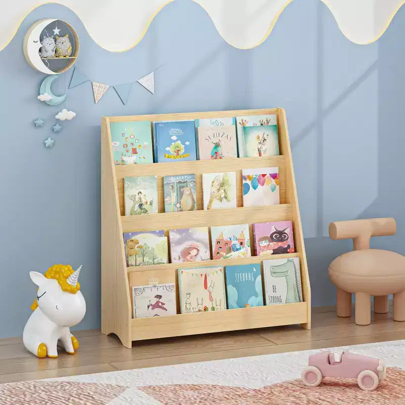 Whisen 4-Tier Kids Bookshelf, Toddler Book Display Shelves, Helps Keep Bedrooms, Playrooms, and Classrooms Organized
