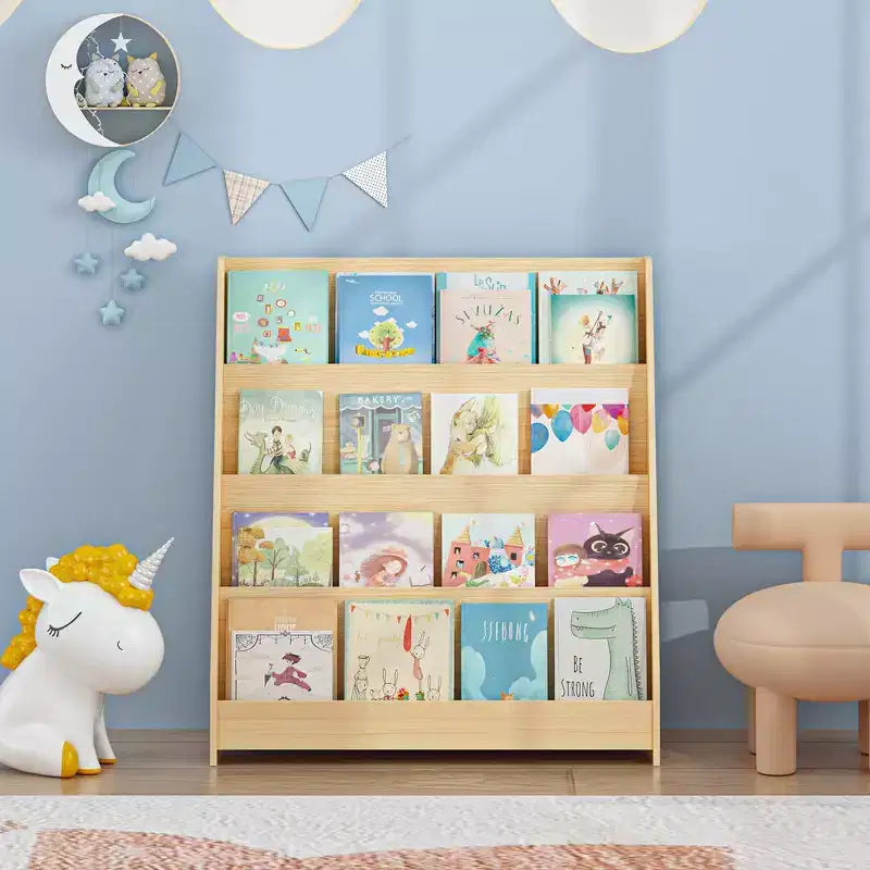Whisen 4-Tier Kids Bookshelf, Toddler Book Display Shelves, Helps Keep Bedrooms, Playrooms, and Classrooms Organized