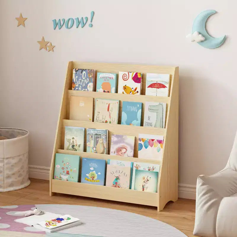 Whisen 4-Tier Kids Bookshelf, Toddler Book Display Shelves, Helps Keep Bedrooms, Playrooms, and Classrooms Organized