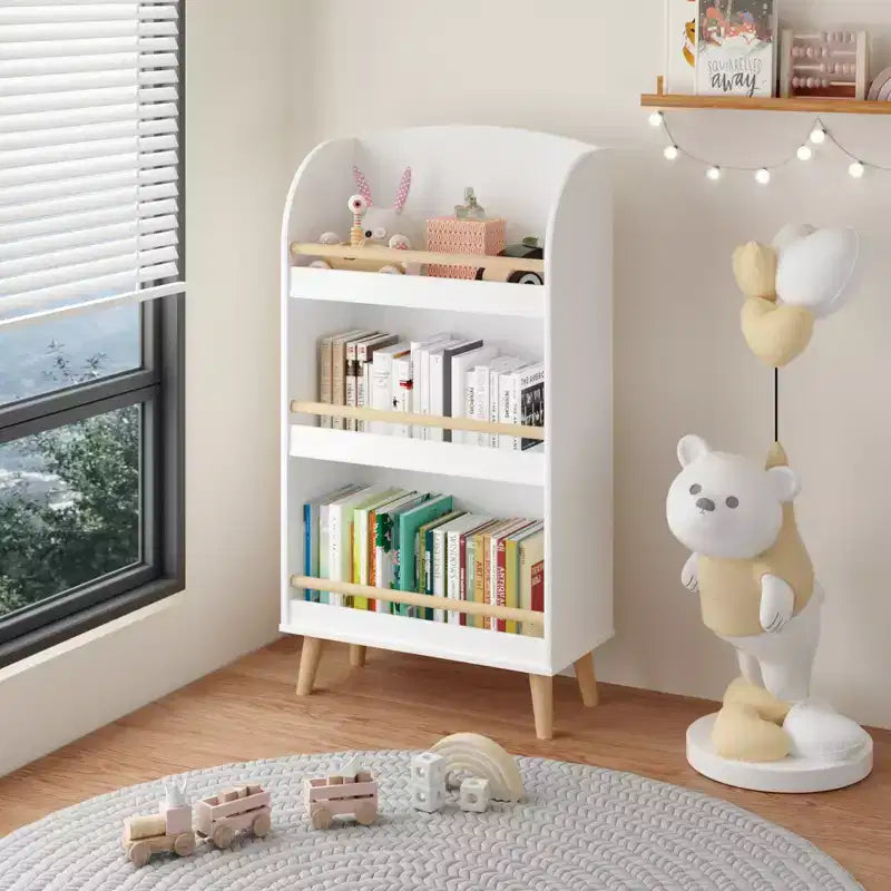 Whisen Kids Bookshelf, 3-Tier Bookcase, Book Organizer, Toy Storage Cabinet Organizer, High-Density MDF Board - White