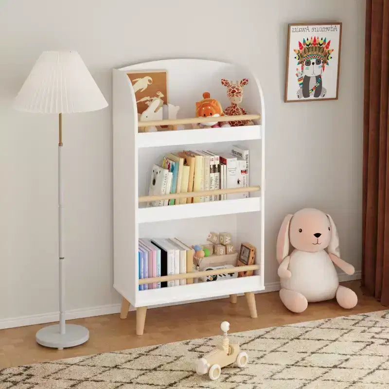 Whisen Kids Bookshelf, 3-Tier Bookcase, Book Organizer, Toy Storage Cabinet Organizer, High-Density MDF Board - White