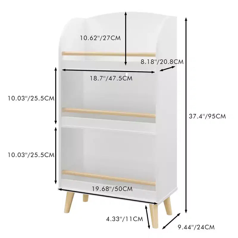Whisen Kids Bookshelf, 3-Tier Bookcase, Book Organizer, Toy Storage Cabinet Organizer, High-Density MDF Board - White