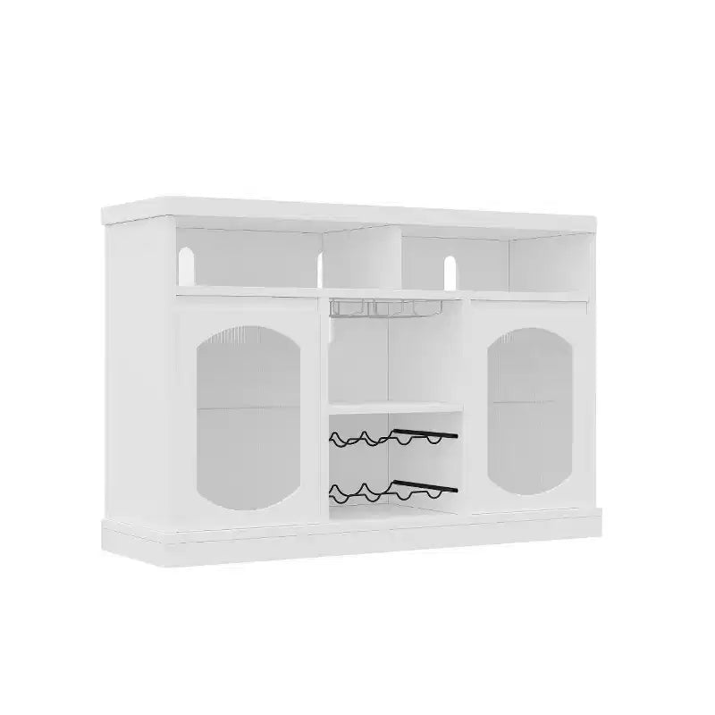 2 Fluted Glass Doors,Adjustable Shelves Kitchen Storage Cabinet with Open Compartments, for Living Room, Dining Room, Hallway