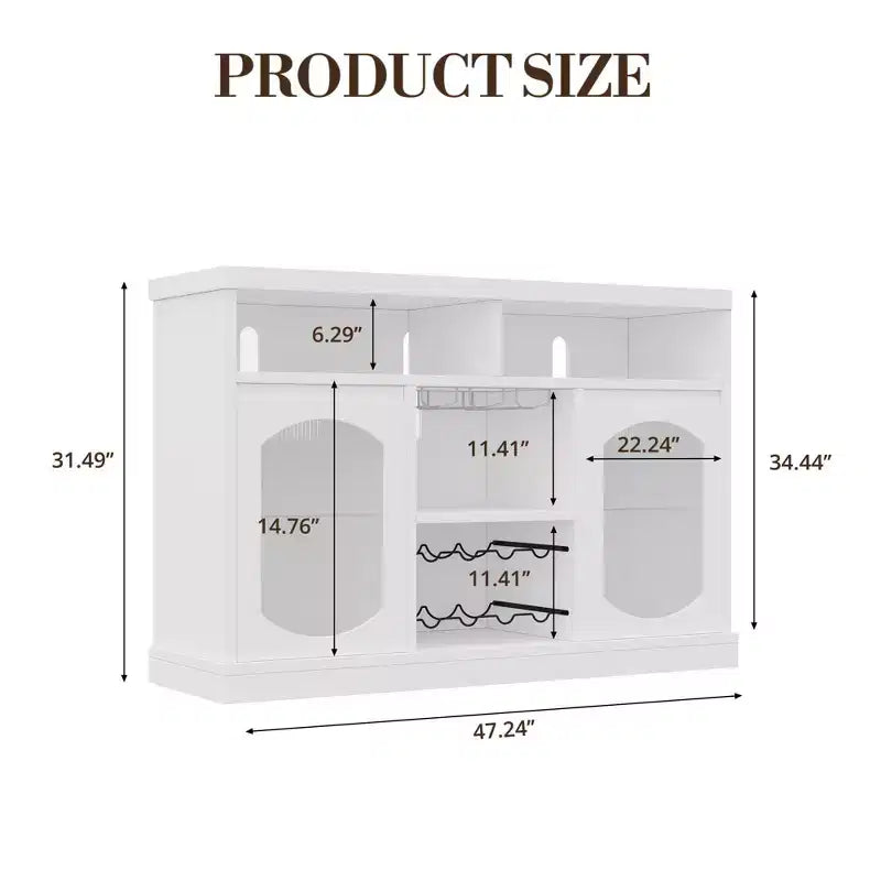 2 Fluted Glass Doors,Adjustable Shelves Kitchen Storage Cabinet with Open Compartments, for Living Room, Dining Room, Hallway