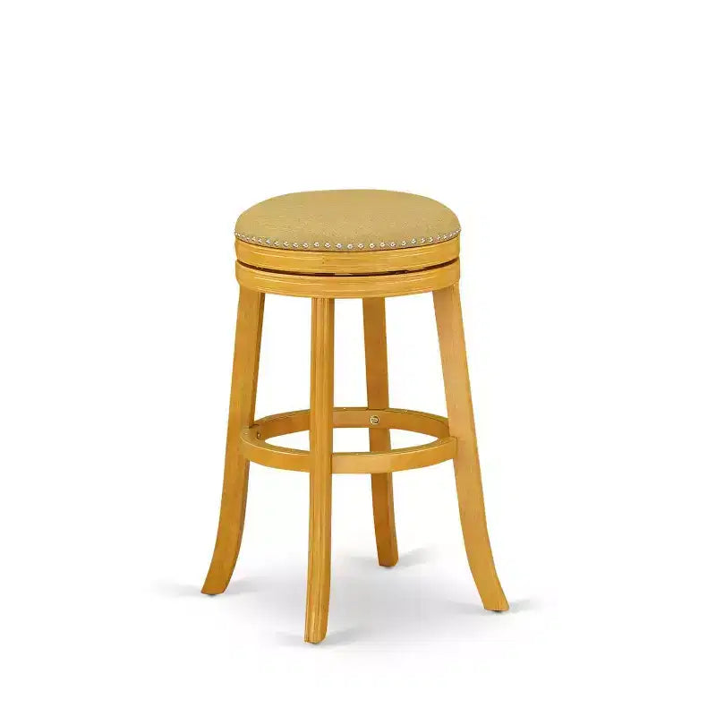 HomeStock 30 in.H Gold Finish Backless Wooden Counter Barstool in Round Shape with Faux Leather Upholstered