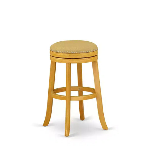 HomeStock 30 in.H Gold Finish Backless Wooden Counter Barstool in Round Shape with Faux Leather Upholstered