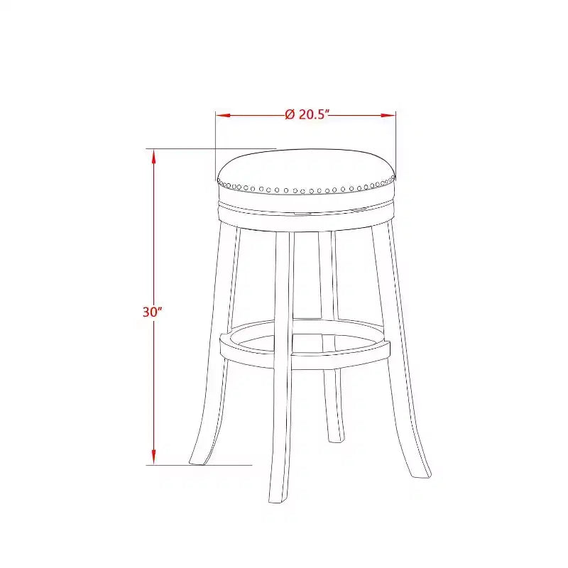 HomeStock 30 in.H Gold Finish Backless Wooden Counter Barstool in Round Shape with Faux Leather Upholstered