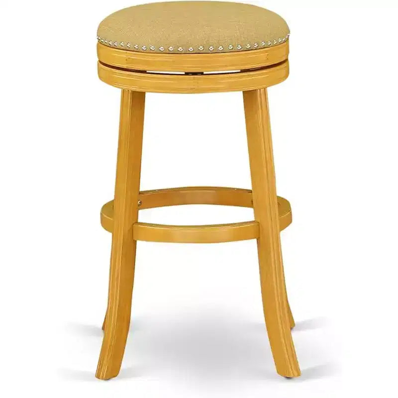 HomeStock 30 in.H Gold Finish Backless Wooden Counter Barstool in Round Shape with Faux Leather Upholstered