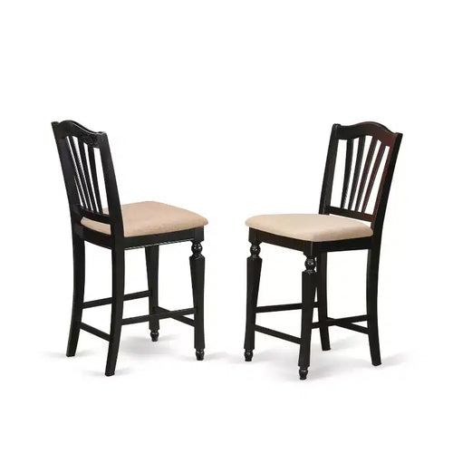 HomeStock 24 in.H Black Finish High Back Wooden Counter Barstool in Square Shape with Linen Upholstered