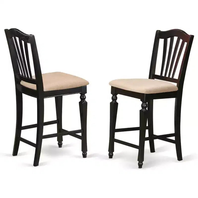 HomeStock 24 in.H Black Finish High Back Wooden Counter Barstool in Square Shape with Linen Upholstered