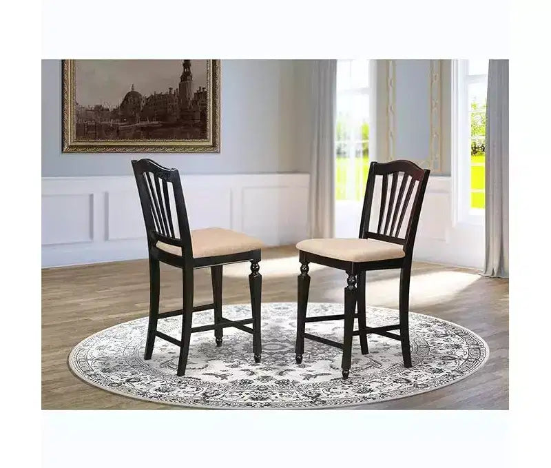 HomeStock 24 in.H Black Finish High Back Wooden Counter Barstool in Square Shape with Linen Upholstered