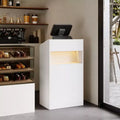 Famapy White Modern Reception Desk,3-Color Lighting,Smart Storage+Cable Management,Compact Design for Cafes & RetailCheckout Counter+Display Hub