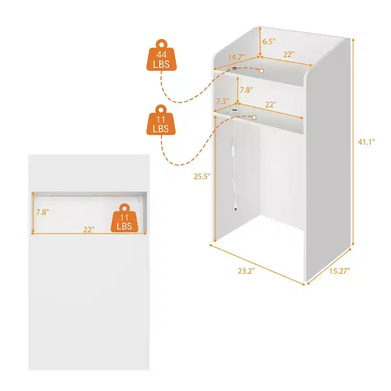 Famapy White Modern Reception Desk,3-Color Lighting,Smart Storage+Cable Management,Compact Design for Cafes & RetailCheckout Counter+Display Hub