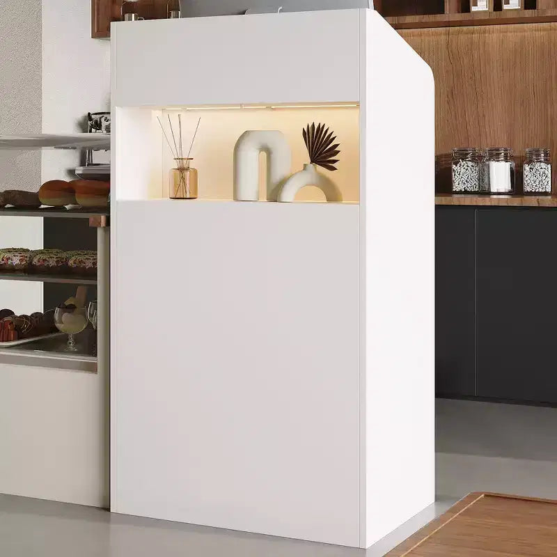 Famapy White Modern Reception Desk,3-Color Lighting,Smart Storage+Cable Management,Compact Design for Cafes & RetailCheckout Counter+Display Hub