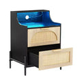 Nightstand with 2 Wicker Storage Drawers, Modern Bedside Table, Sturdy Wood Legs, Rattan Accent Side Table for Living Room, Large Storage Surface