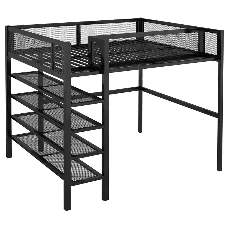 GDFStudio Landon Full Size Metal Loft Bed with 4-Tier Shelves and Storage