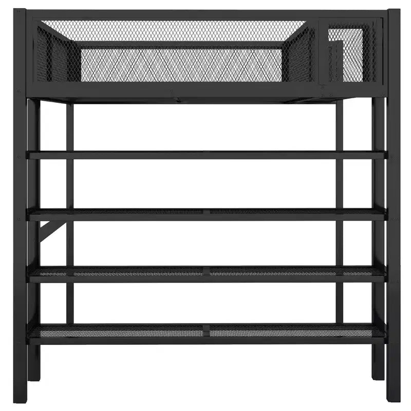 GDFStudio Landon Full Size Metal Loft Bed with 4-Tier Shelves and Storage