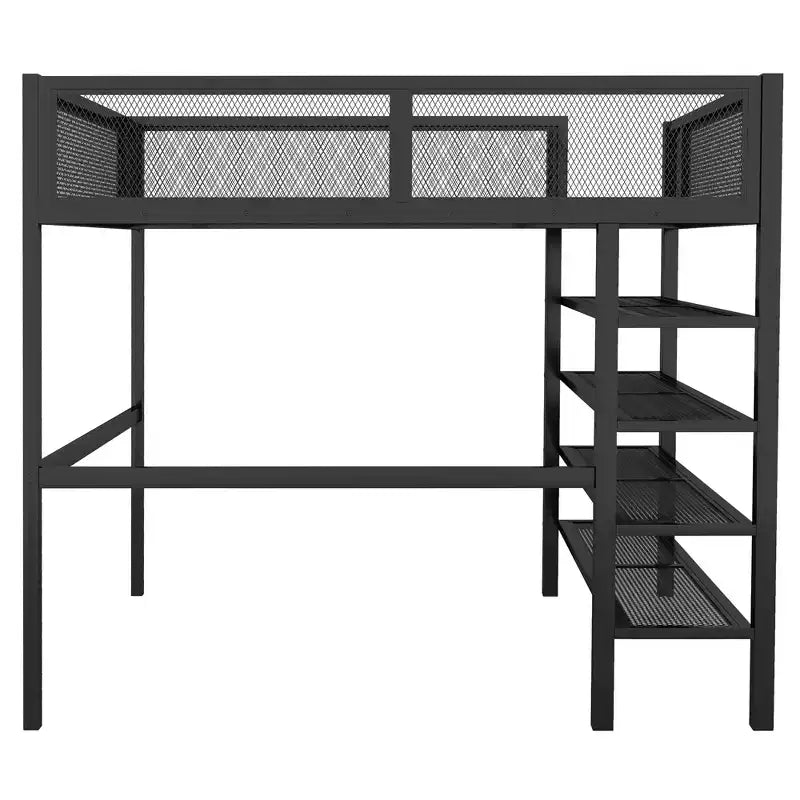GDFStudio Landon Full Size Metal Loft Bed with 4-Tier Shelves and Storage