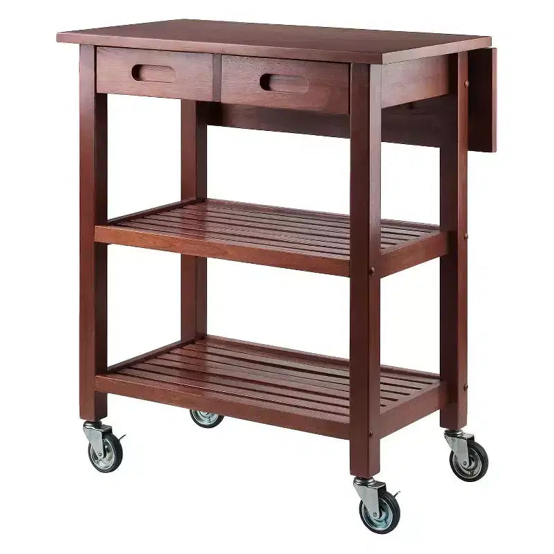 HomeStock 94734 Jonathan 2 Drawer Rolling Kitchen Cart in Walnut