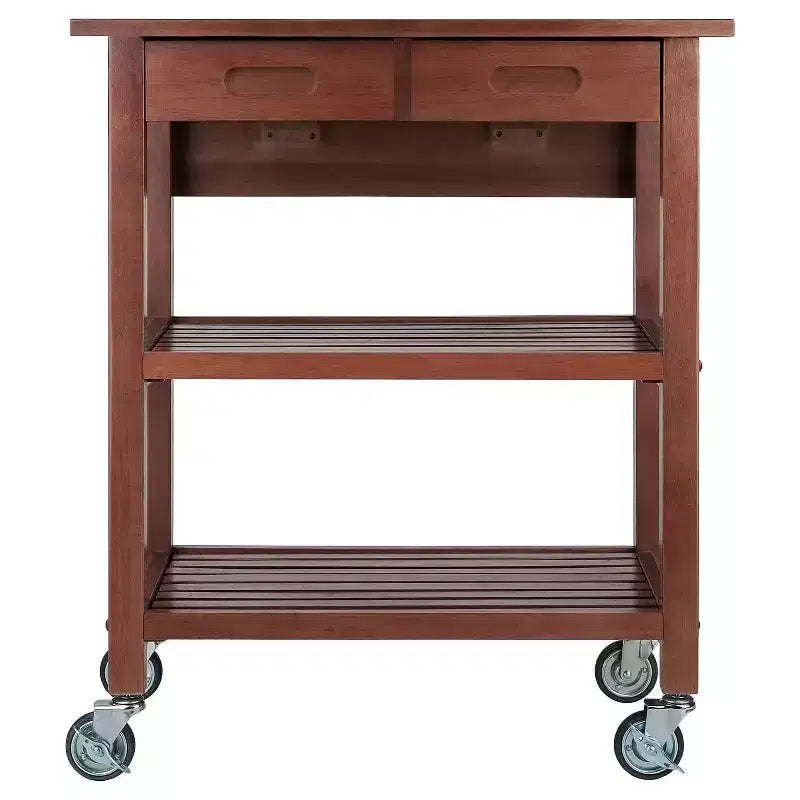 HomeStock 94734 Jonathan 2 Drawer Rolling Kitchen Cart in Walnut