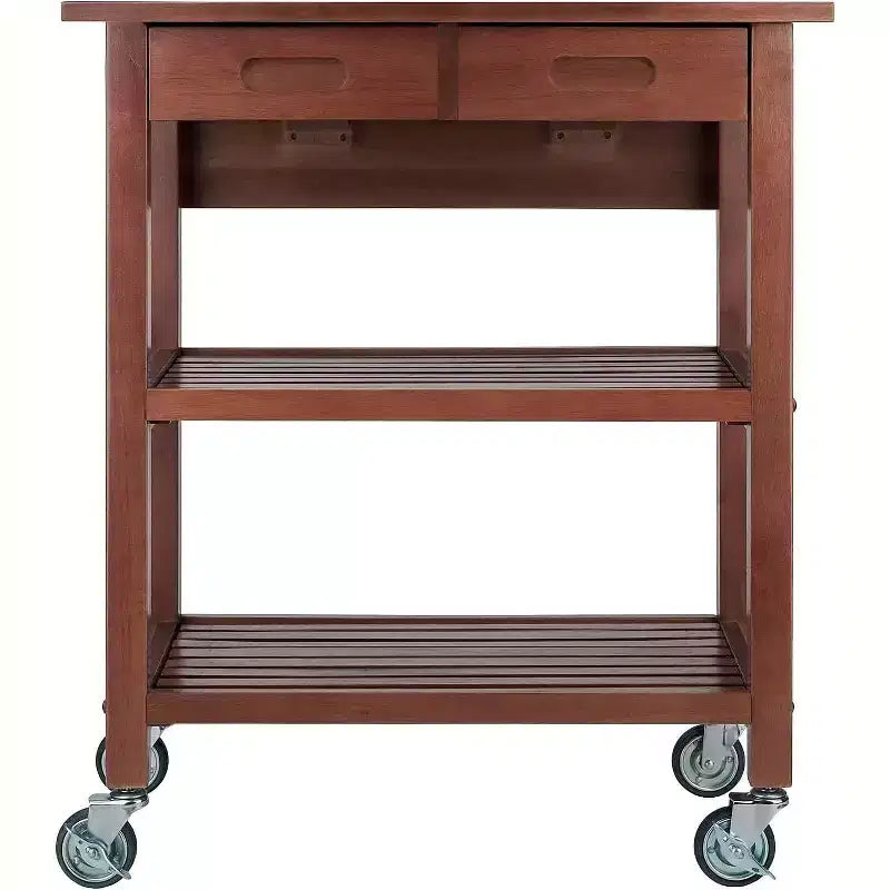 HomeStock 94734 Jonathan 2 Drawer Rolling Kitchen Cart in Walnut