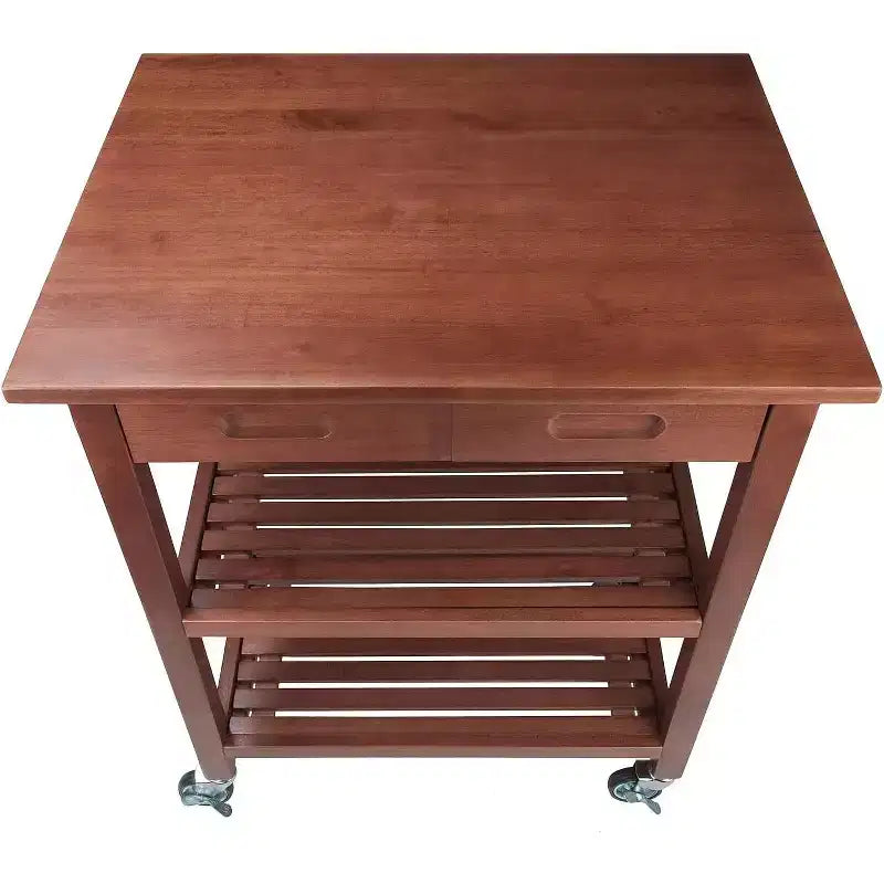 HomeStock 94734 Jonathan 2 Drawer Rolling Kitchen Cart in Walnut