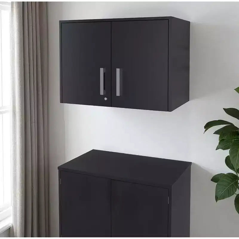 HomeRoots 20 Black Wood Wall Mounted Storage Cabinet With Two Doors