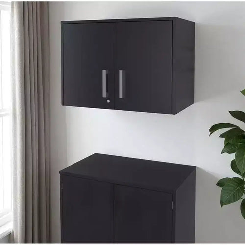 HomeRoots 20 Black Wood Wall Mounted Storage Cabinet With Two Doors