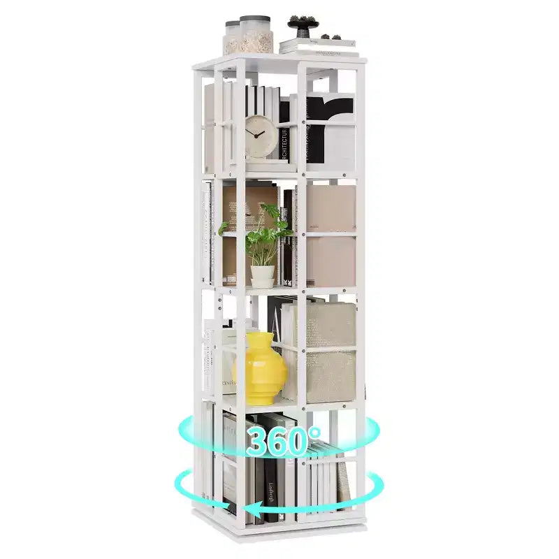 4-Tier Rotating Bookshelf, 360 Display Bookshelf Tower, Freestanding Book Storage Rack or Living Room Bedroom Apartment(15.75''x15.75''x53.94)