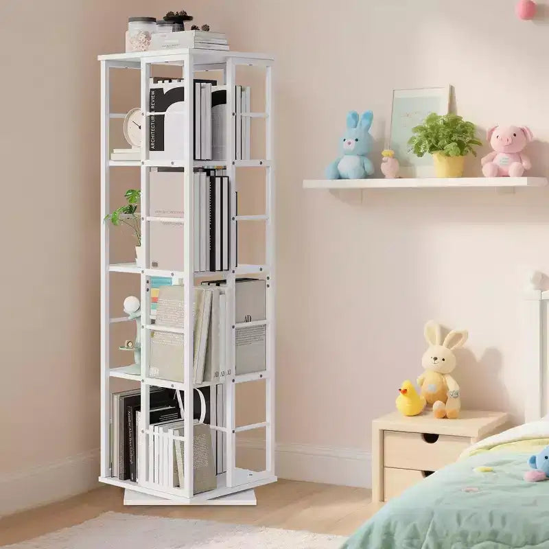 4-Tier Rotating Bookshelf, 360 Display Bookshelf Tower, Freestanding Book Storage Rack or Living Room Bedroom Apartment(15.75''x15.75''x53.94)
