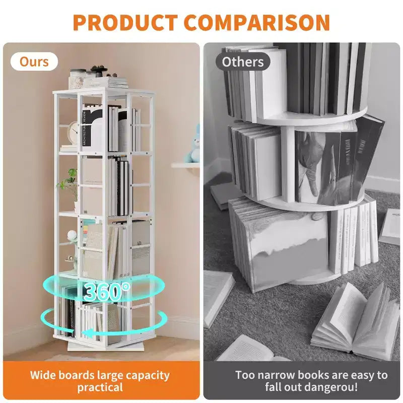 4-Tier Rotating Bookshelf, 360 Display Bookshelf Tower, Freestanding Book Storage Rack or Living Room Bedroom Apartment(15.75''x15.75''x53.94)