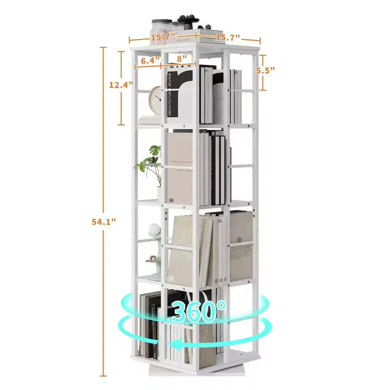4-Tier Rotating Bookshelf, 360 Display Bookshelf Tower, Freestanding Book Storage Rack or Living Room Bedroom Apartment(15.75''x15.75''x53.94)