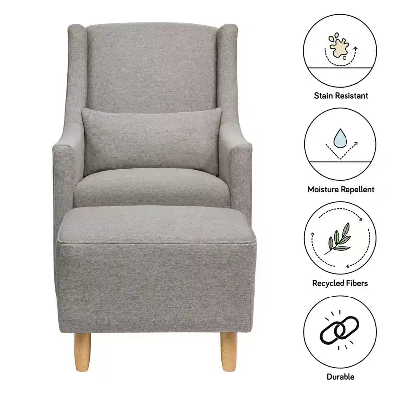 Babyletto Toco Swivel Glider and Ottoman in Eco-Performance Fabric | Water Repellent & Stain Resistant