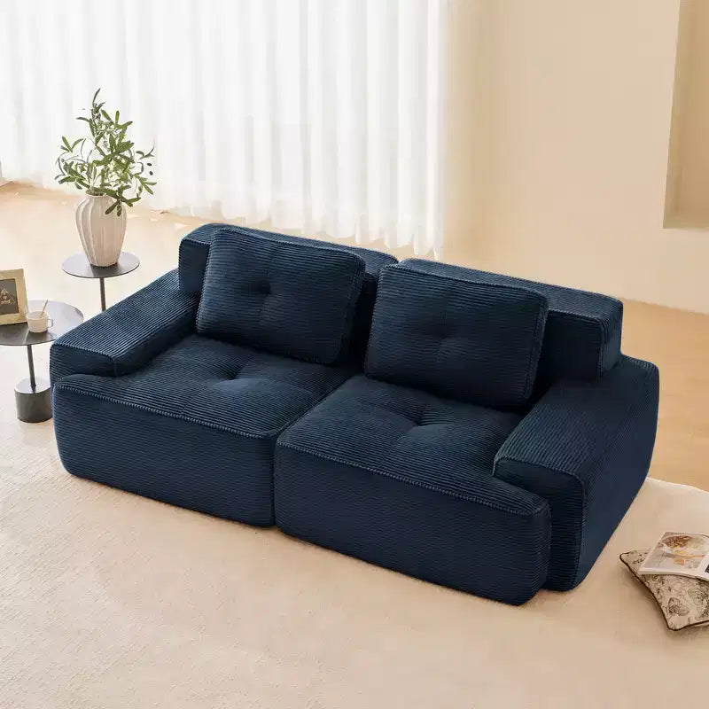 82 2-Seater Modern Camel L-Shaped Modular Sectional Sofa for Living Room, Corduroy Fabric Pearl-like piping Tufted Design No Assembly