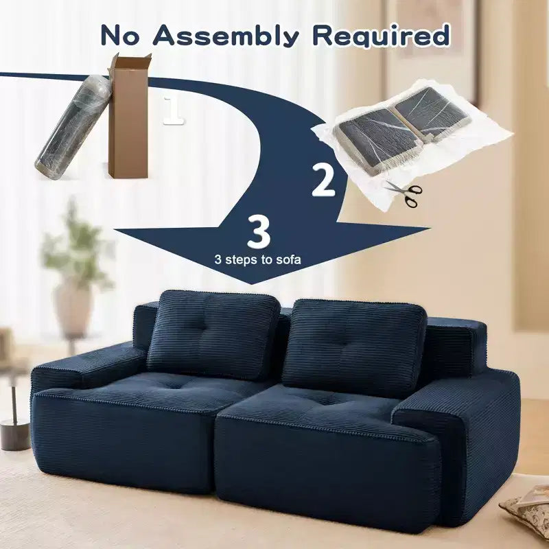 82 2-Seater Modern Camel L-Shaped Modular Sectional Sofa for Living Room, Corduroy Fabric Pearl-like piping Tufted Design No Assembly